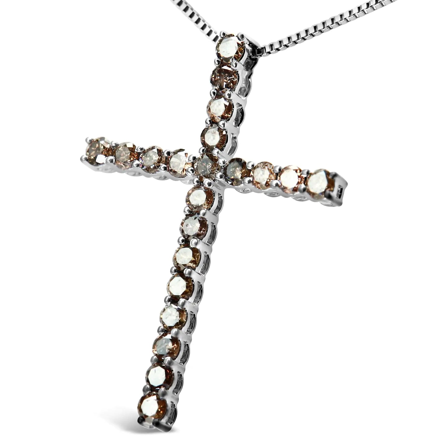 .925 Sterling Silver 1.0 Cttw Champagne Diamond Gold Cross Pendant Necklace for Women (Champagne Color, I1-I2 Clarity)- 18 inch